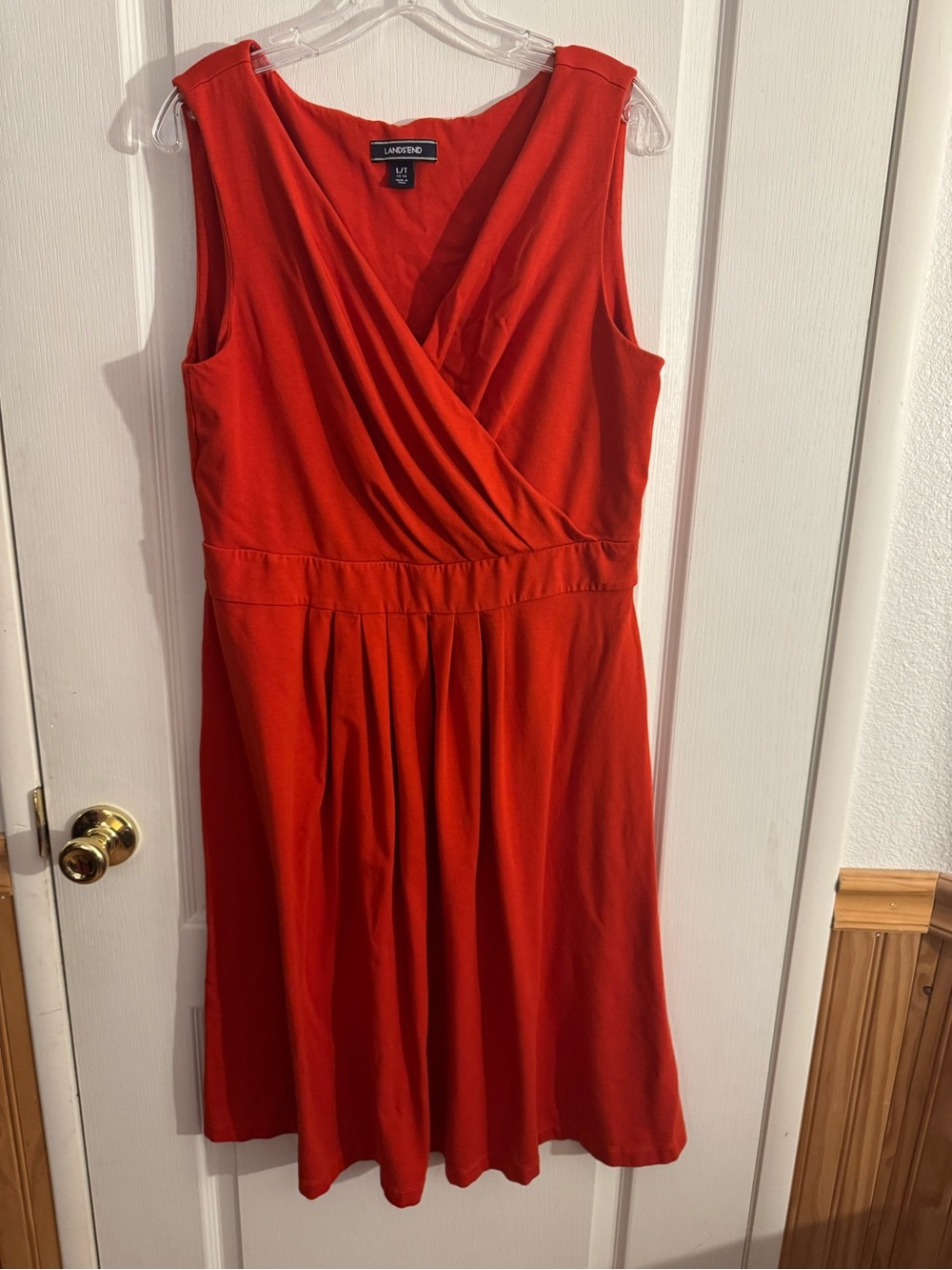 Lands' End Sleeveless Wrap-Style Midi Dress in Bright Red